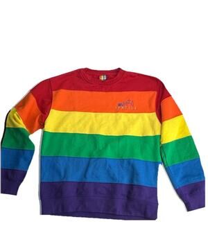 Isaac’s Designs Pride Seattle Rainbow Embroidered Striped Pullover Sweatshirt M